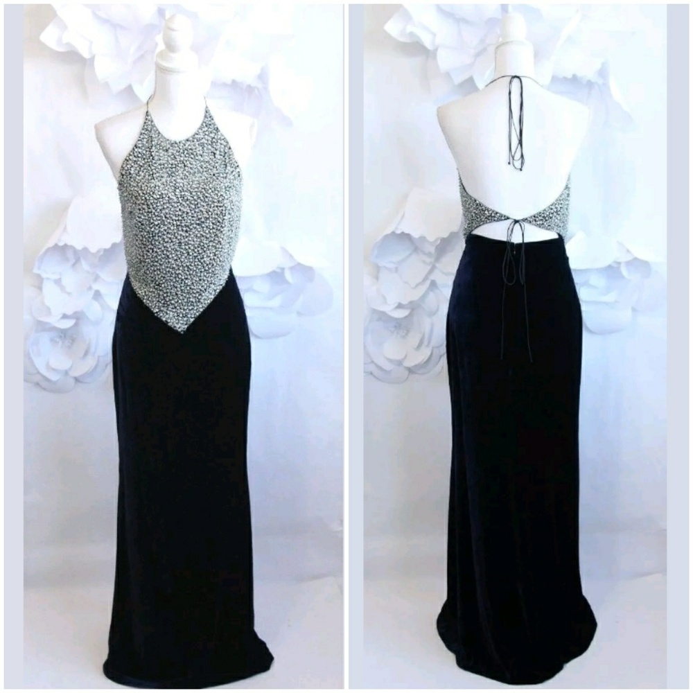 NAEEM KHAN Beaded Halter Long Gown Dress 4 Silk